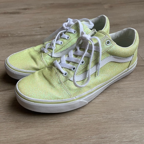 Vans Neon Yellow Green Lime Glitter Sneakers Youth SZ  7 Women's SZ 8.5 - Picture 1 of 7